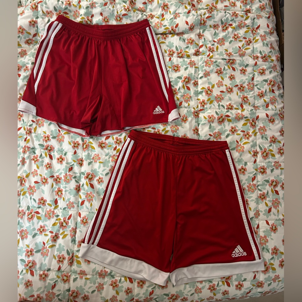 adidas Red Kids Athletic Shorts with White Stripes